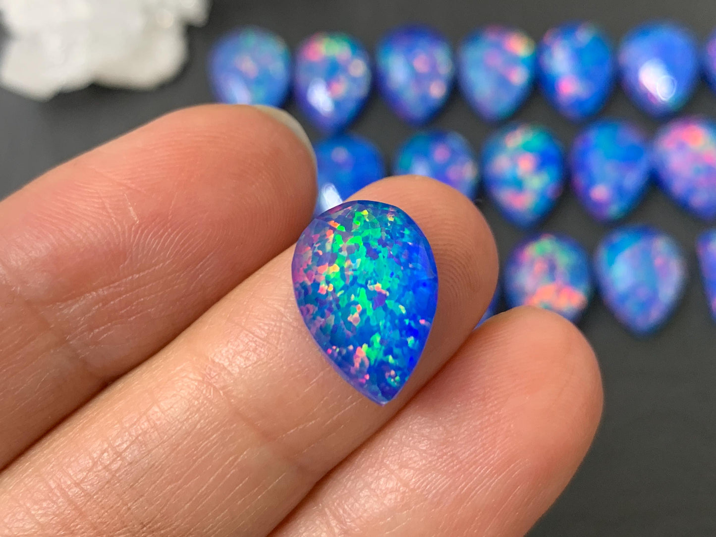 Faceted Aurora Opal Pear 10x14mm, rectangle 7x12mm doublet cabochons - Doublet cabochons