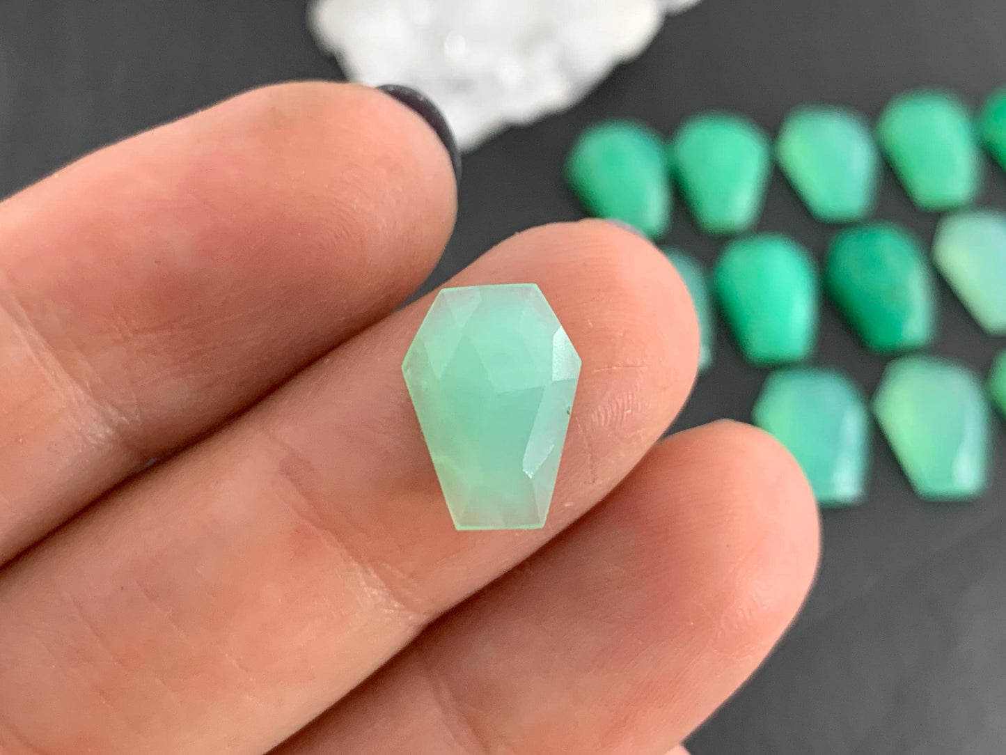 Faceted Chrysoprase Coffin 9x12mm cabochon - Select your cabochon