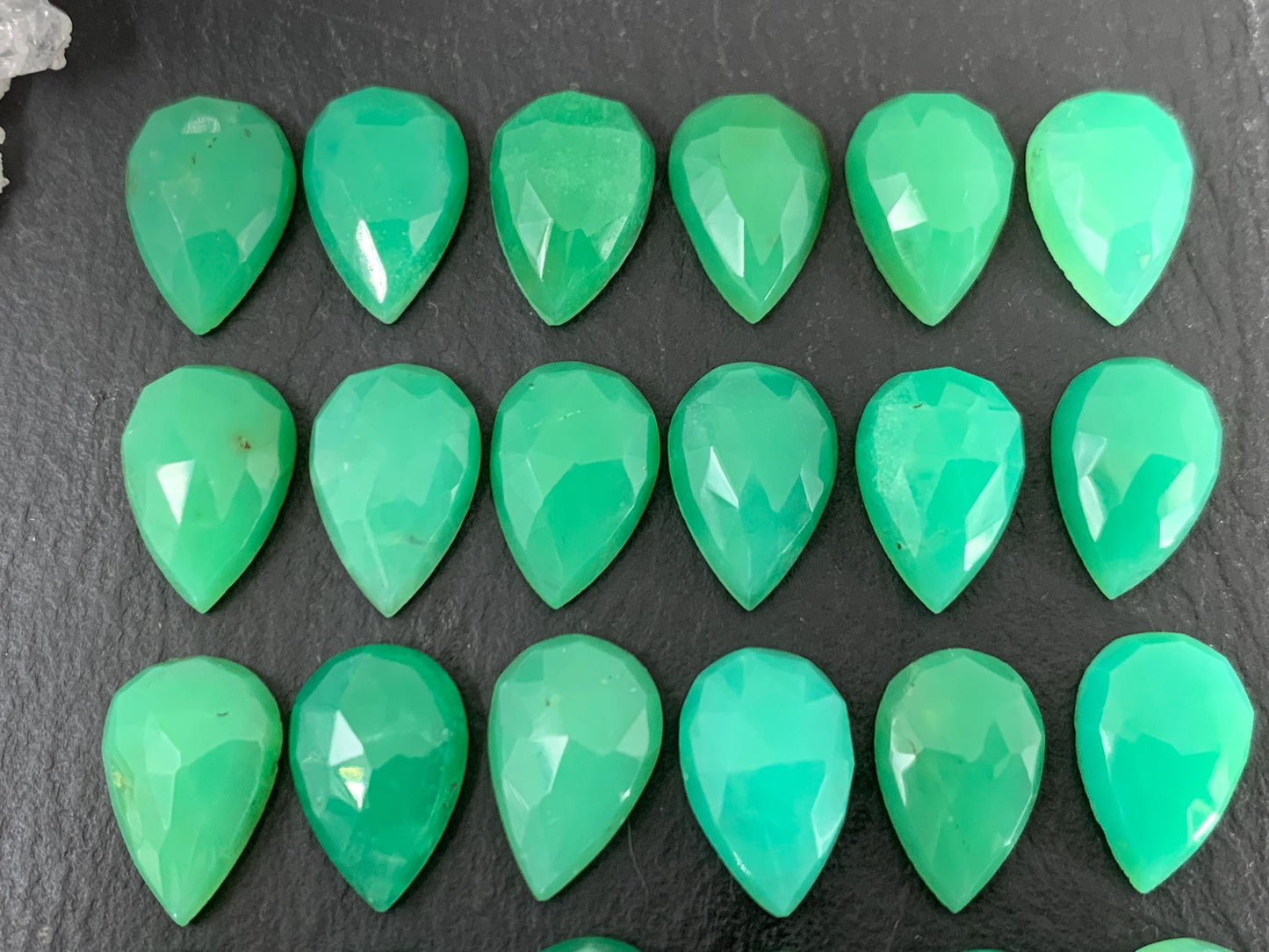 Faceted Chrysoprase pear 8x12mm cabochon