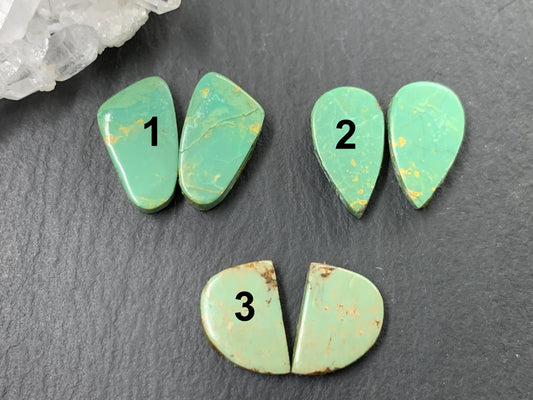 Tibetan Turquoise Pair 12-16mm long Cabochon - Hand Cut Cabochon