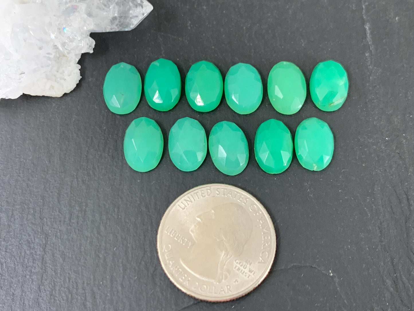 Faceted Chrysoprase oval 8x12mm cabochon
