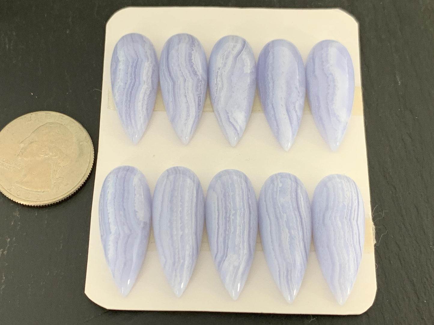 Blue Lace Agate Pear 12x30mm Cabochon: Calibrated Gemstone