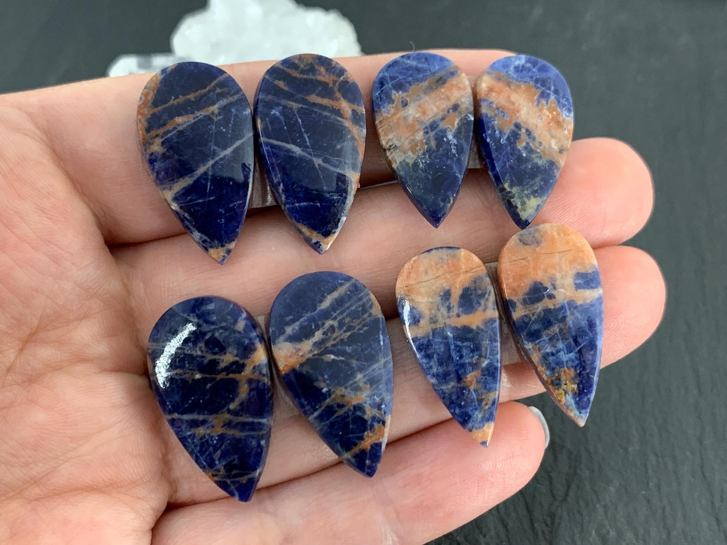 Natural Sodalite pair 23-25mm long cabochon