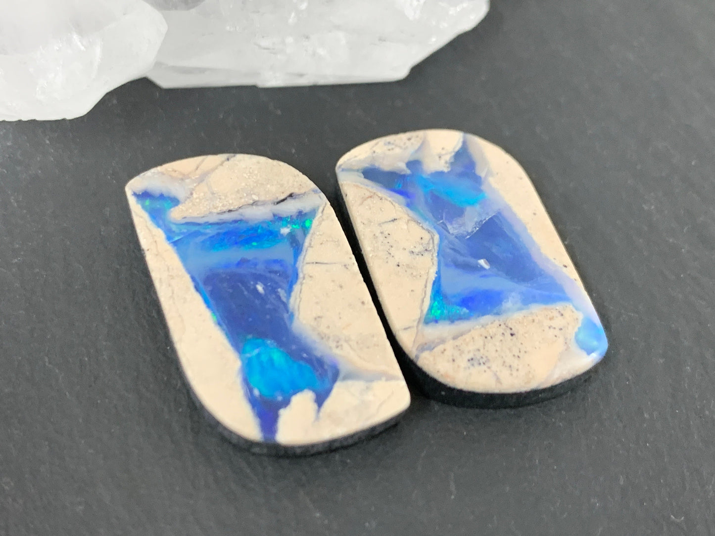 Australian Opal doublet 14x23x4mm pair of cabochons