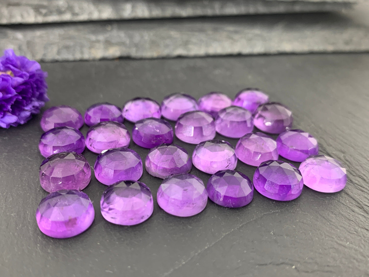 Faceted Amethyst round 10mm cabochon