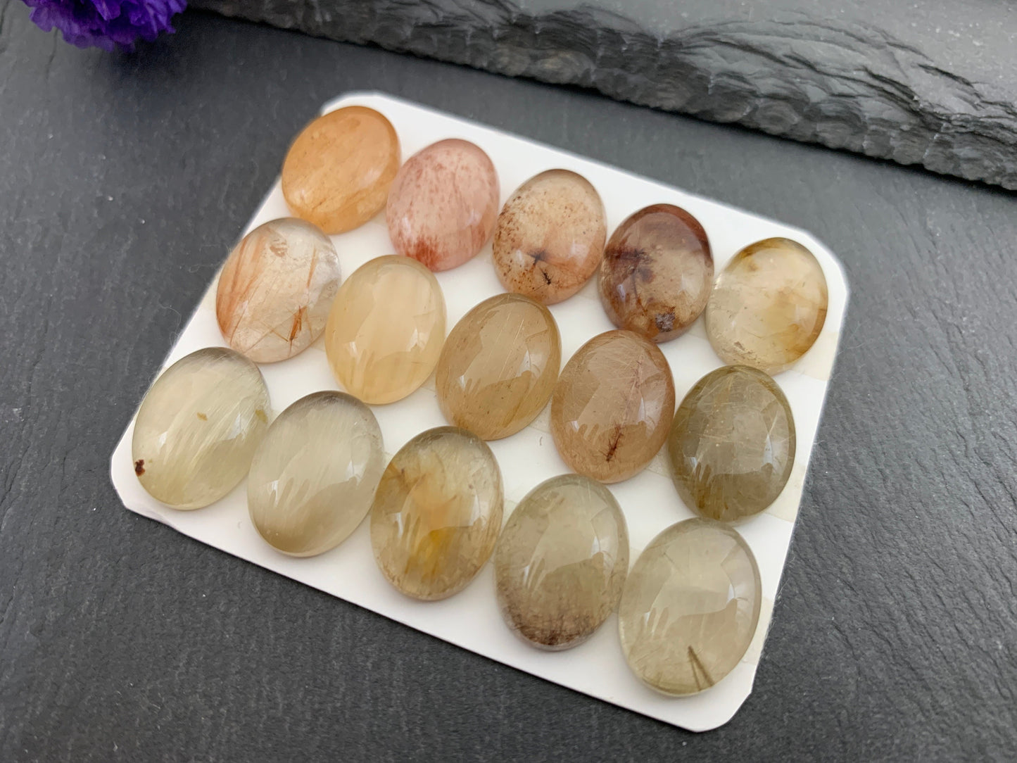 Rutilated Quartz oval 12x16mm cabochon - Calibrated cabochons