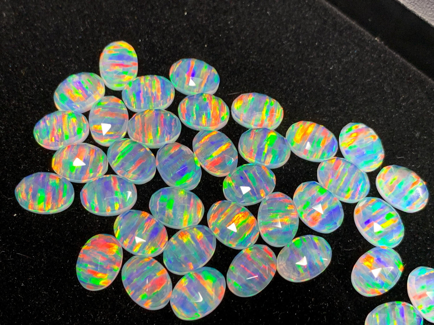 Faceted Aurora Opal Oval 10x14mm Doublet Cabochon – Colorful Synthetic Gemstone