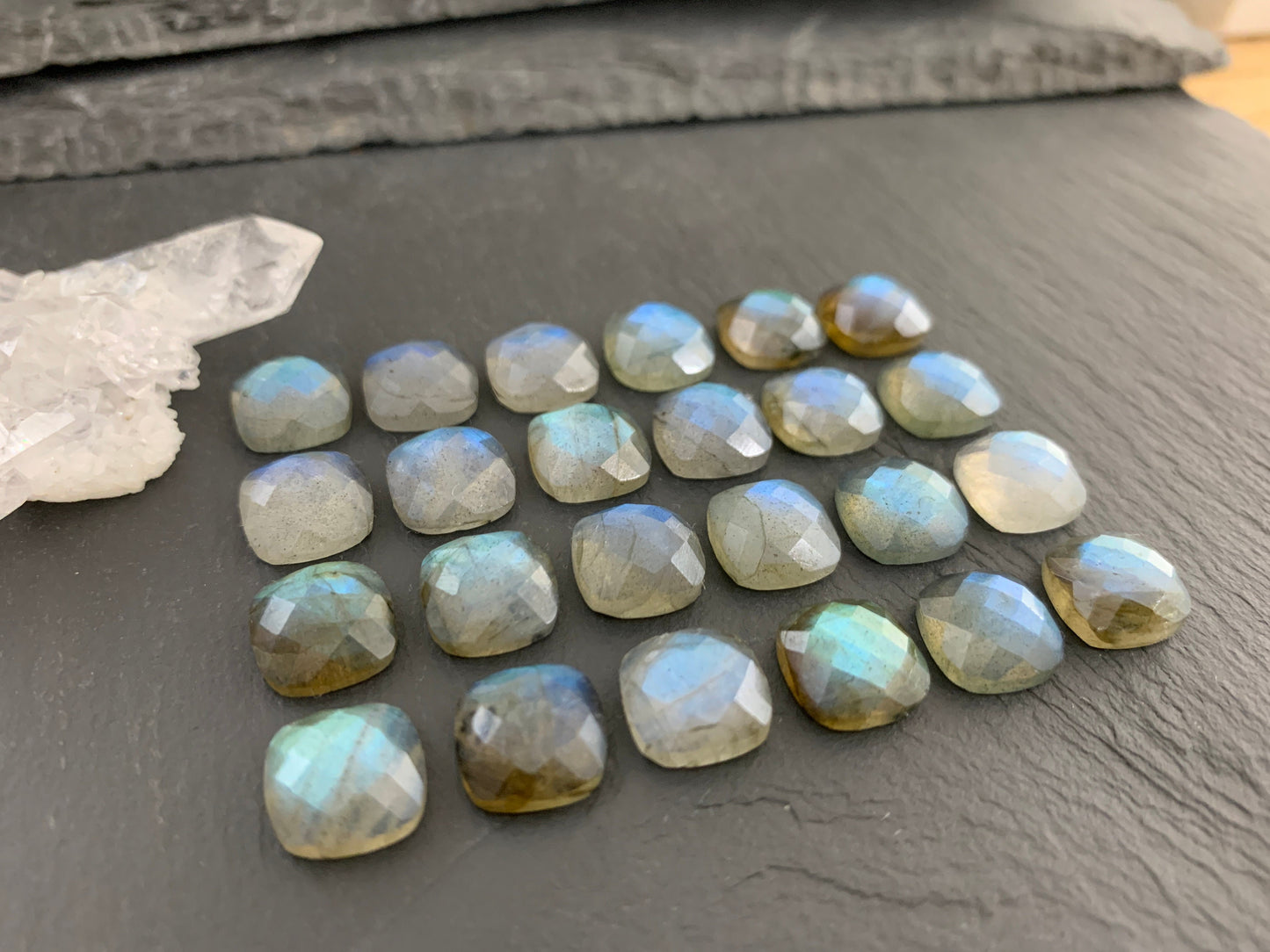 Faceted Labradorite square 10mm cabochon