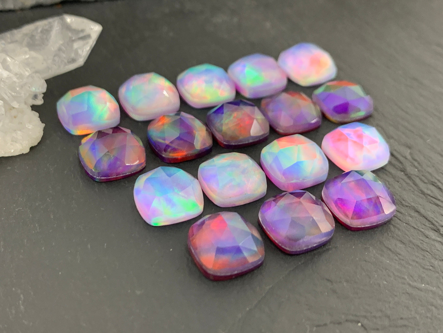 Faceted Aurora Opal square 10mm cabochon - Doublet cabochons