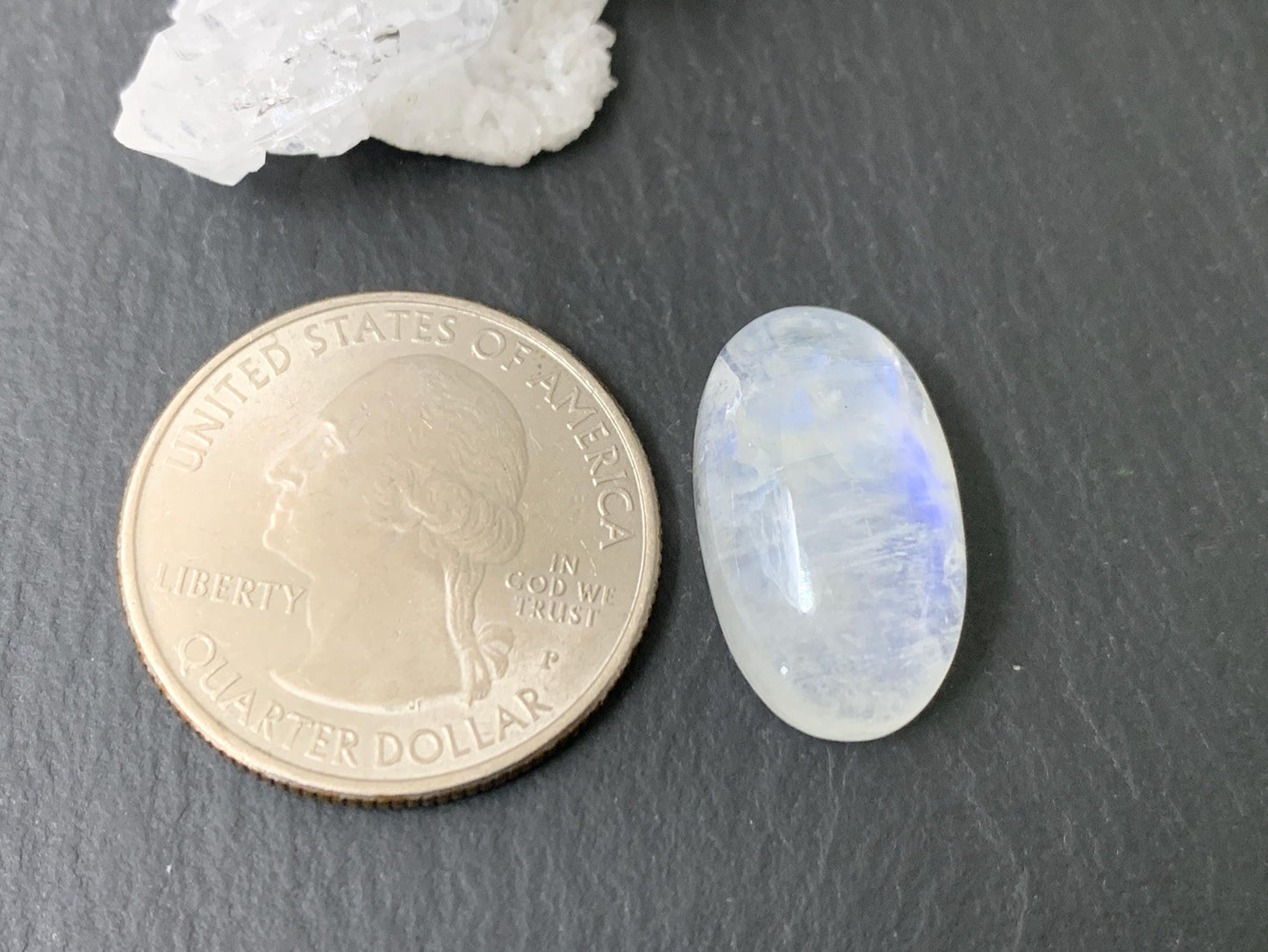 Rainbow Moonstone 20x11x7mm cabochon
