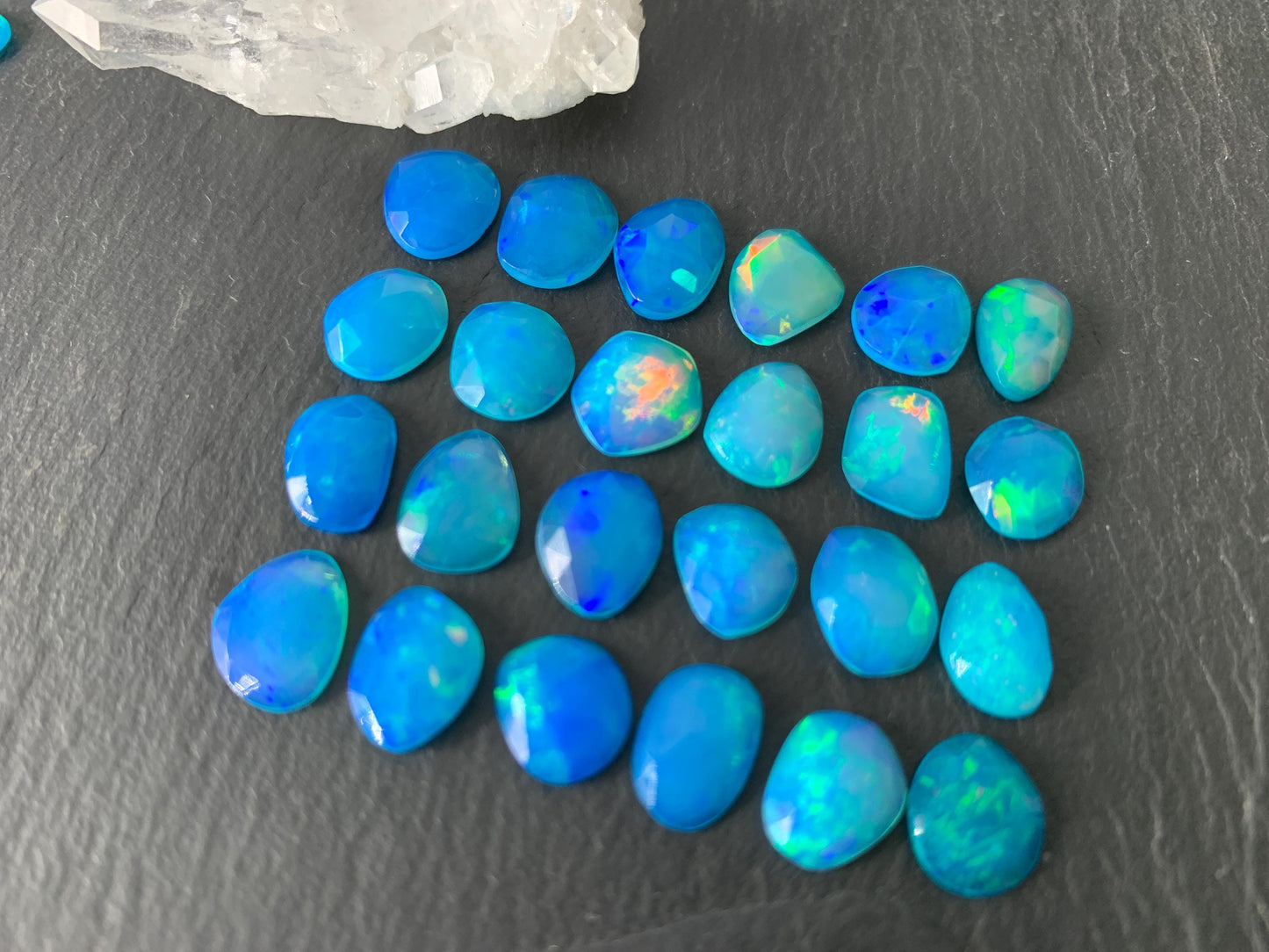 Faceted Blue Ethiopian Opal 8-10mm long cabochon