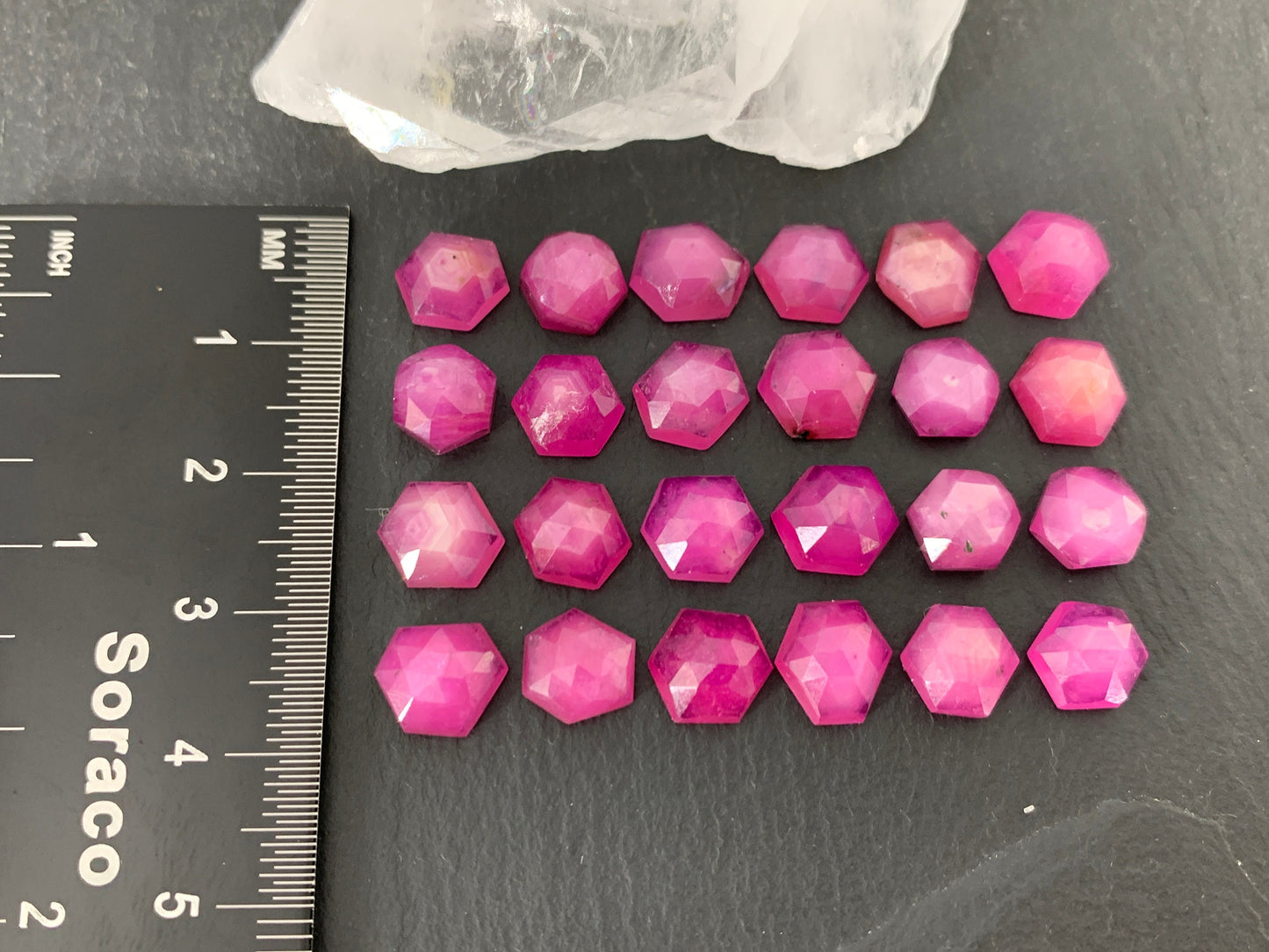 Faceted Pink Sapphire hexagon 7x8mm cabochon