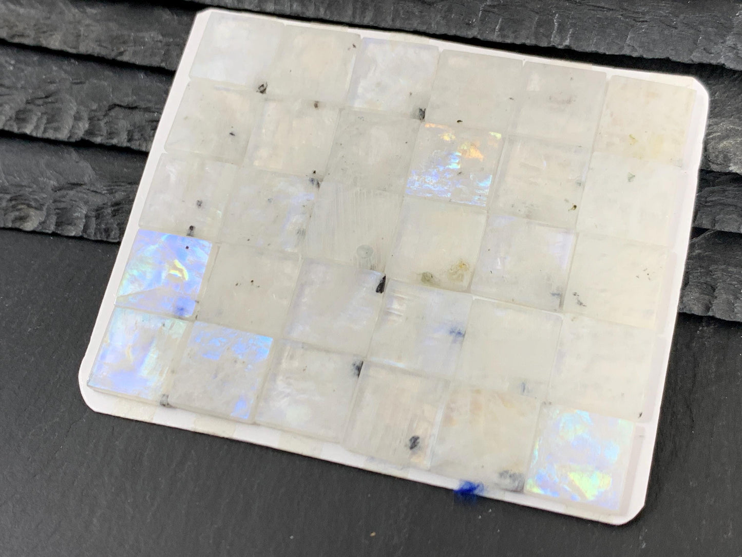 Flat Rainbow Moonstone square 12x12mm cabochon - Calibrated cabochons