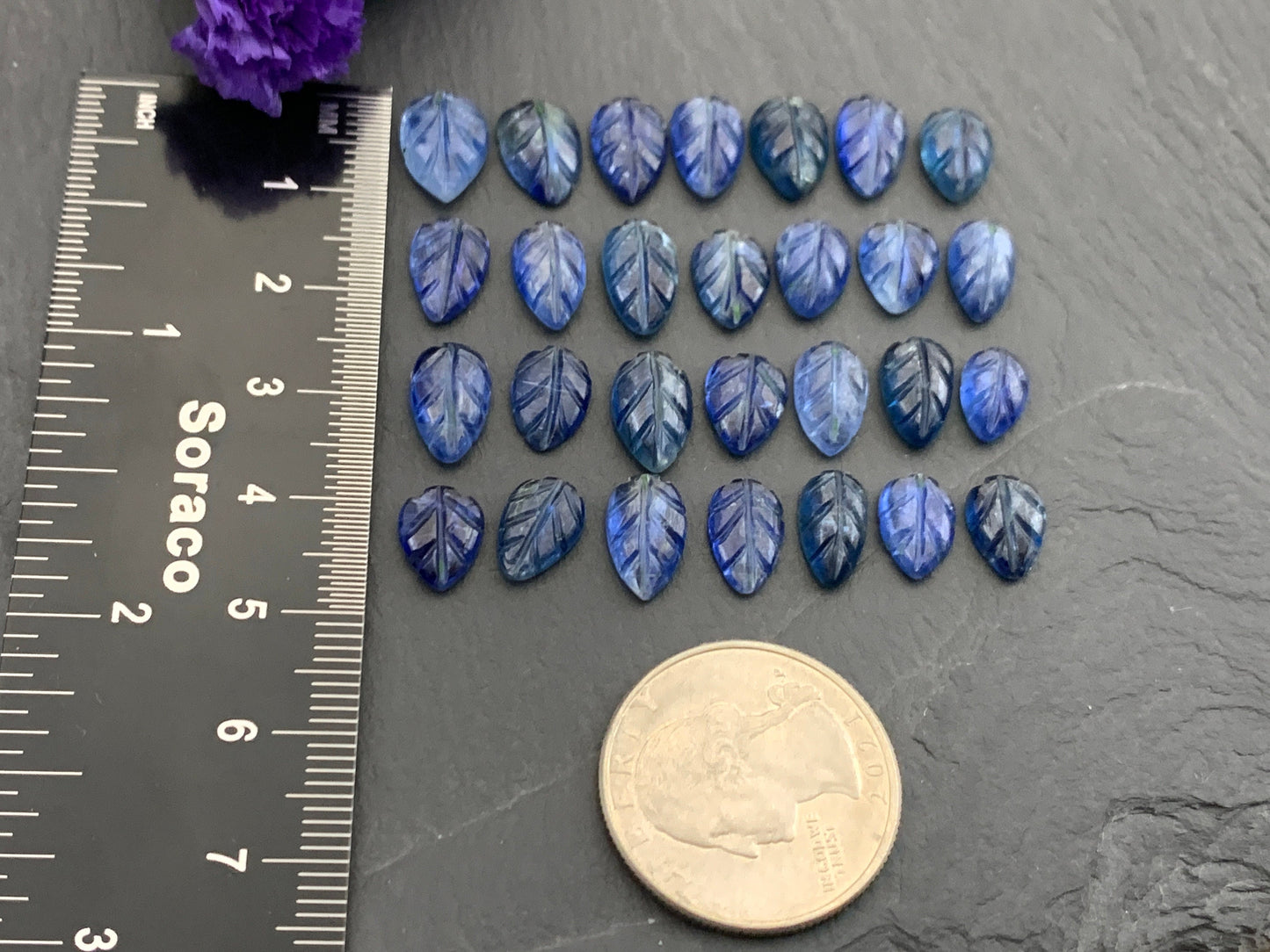 Blue Kyanite leaf 9-11mm long cabochon - Carved Kyanite leaf