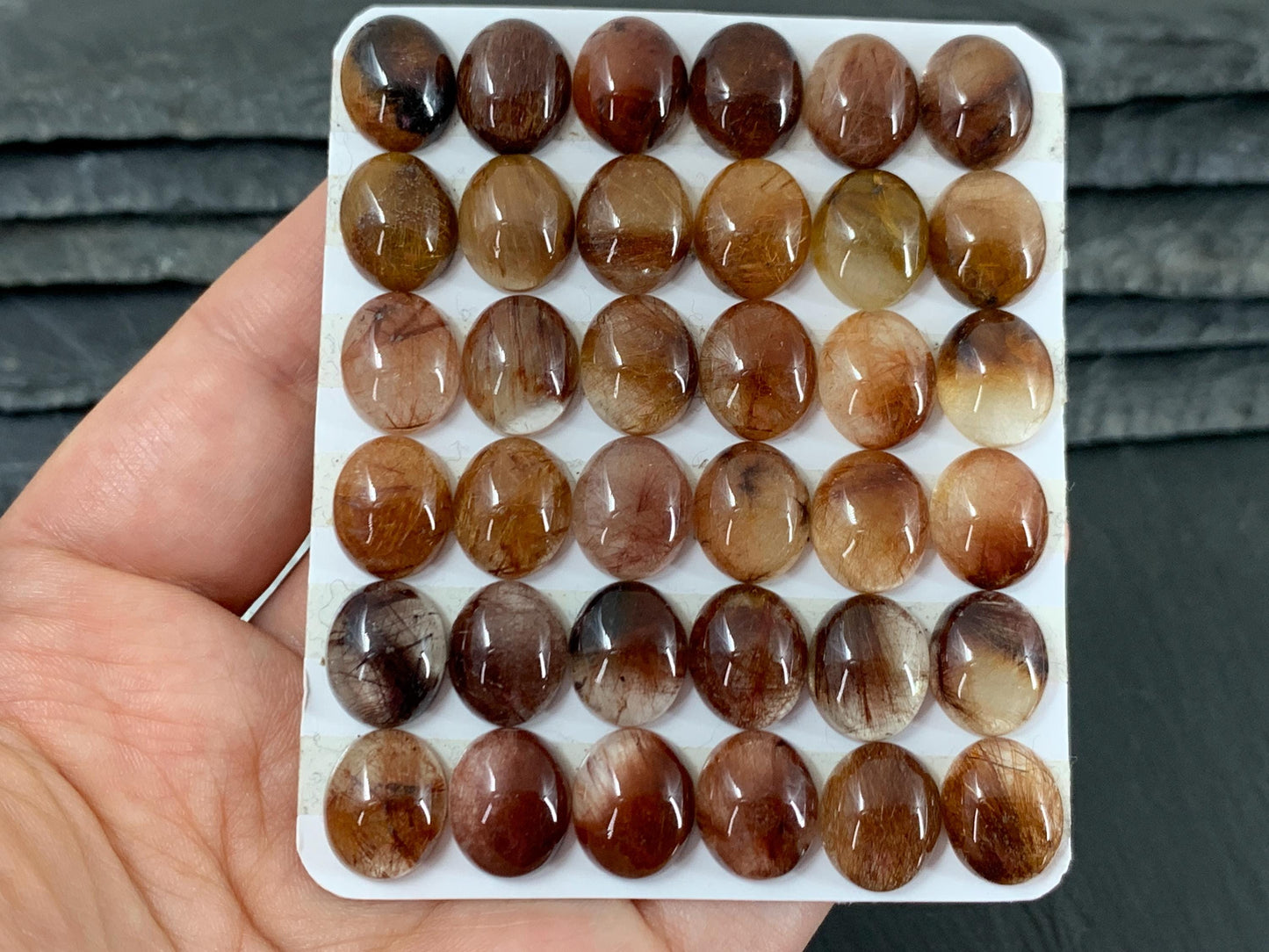 Rutilated Quartz oval 10x12mm cabochon - Calibrated cabochons