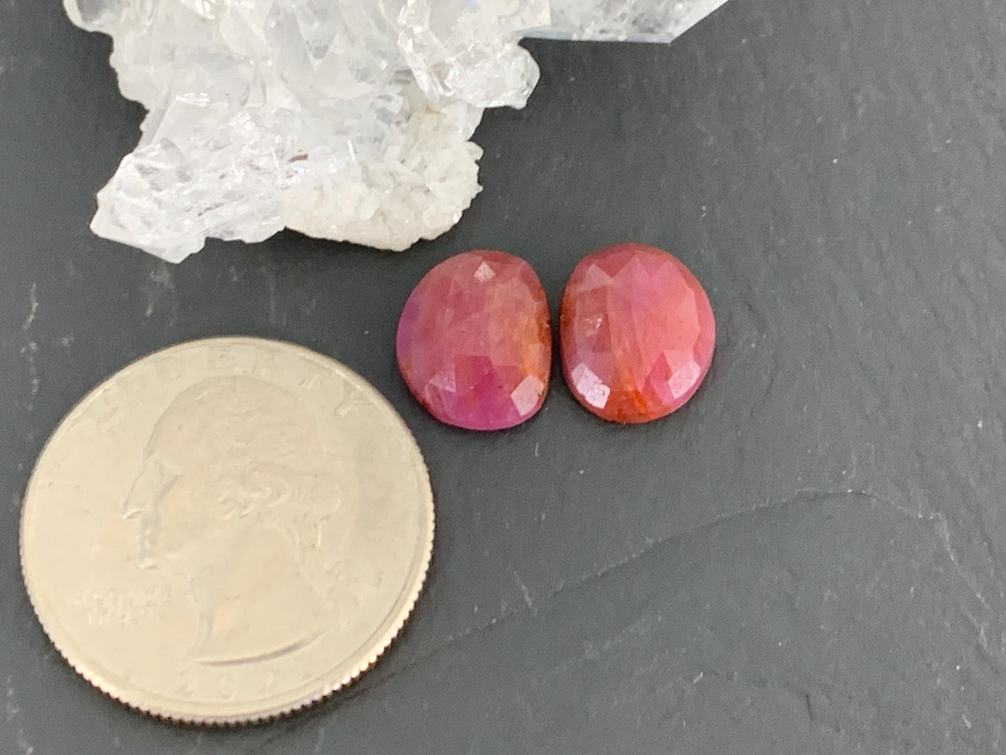 Faceted Ruby pair 9x11.5x4mm cabochon