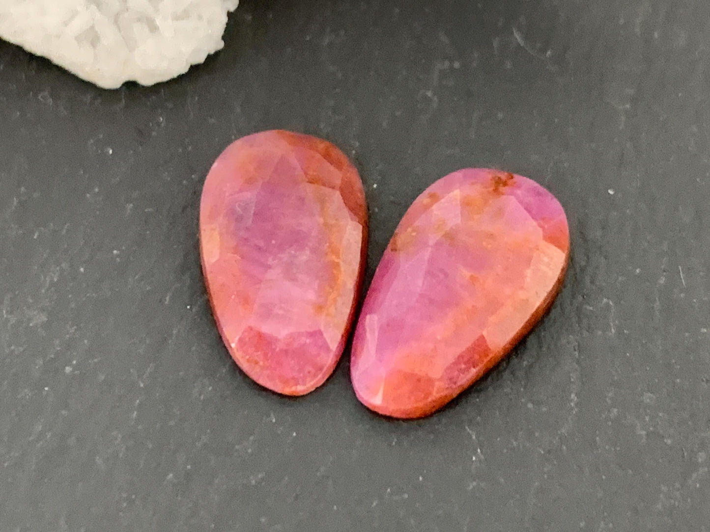 Faceted Ruby pair 8x14x3mm cabochon