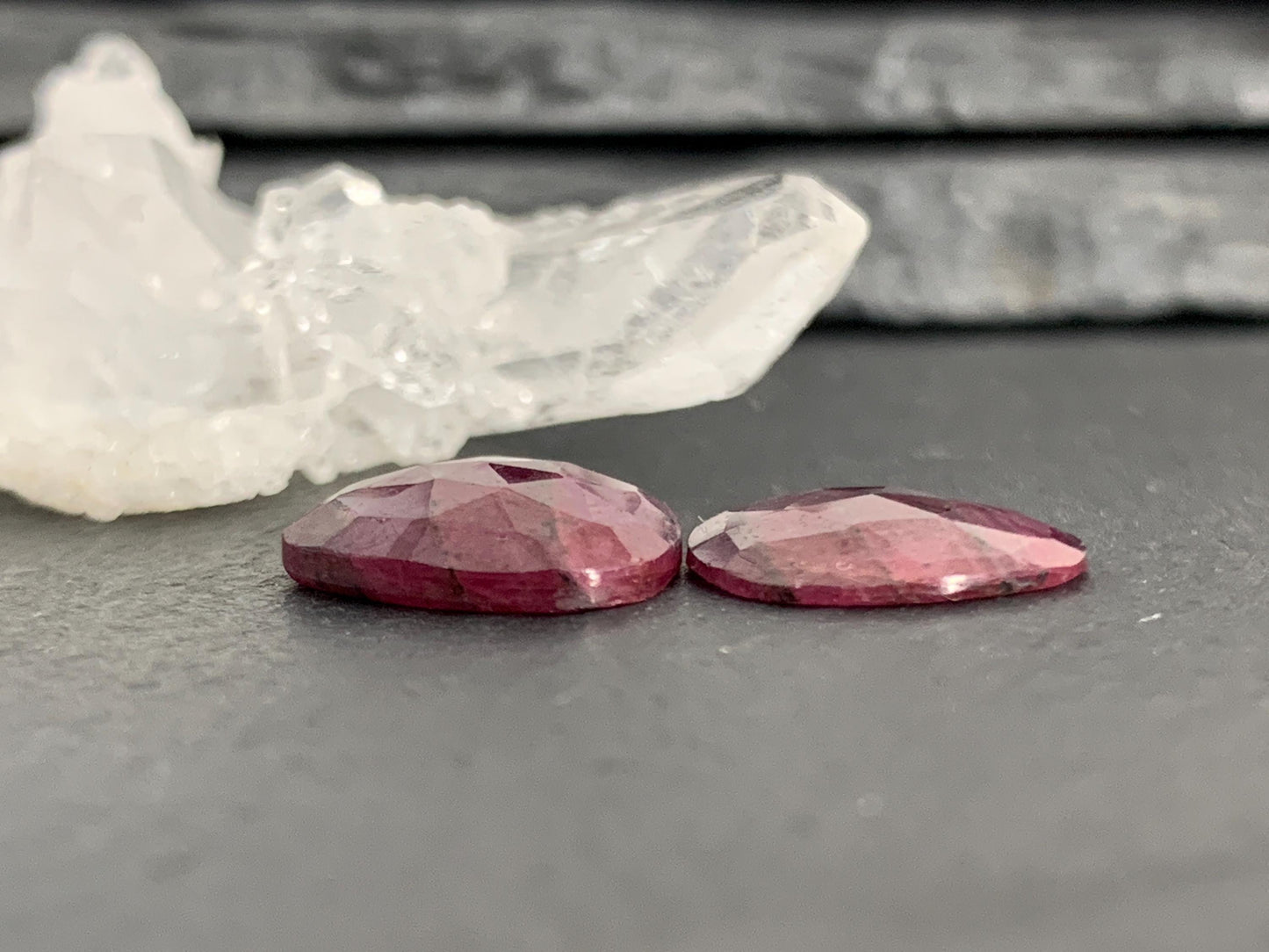 Faceted Ruby pair 12x13x3mm cabochon