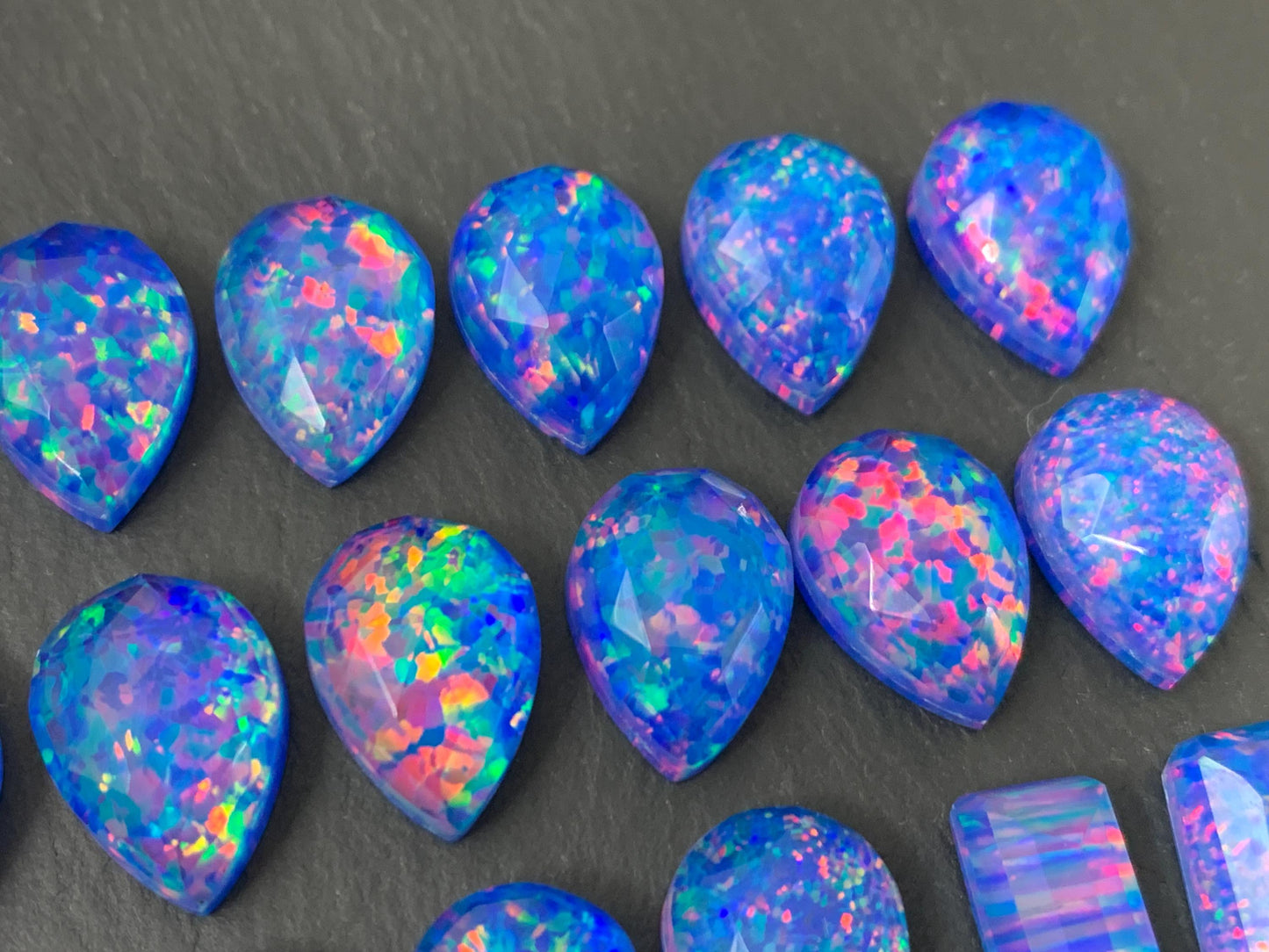 Faceted Aurora Opal Pear 10x14mm, rectangle 7x12mm doublet cabochons - Doublet cabochons