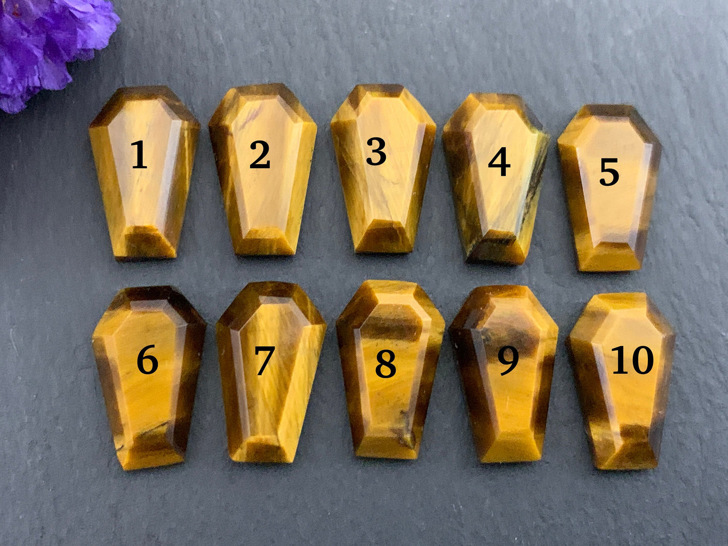 Step cut Tiger Eye coffin 10x16mm cabochon