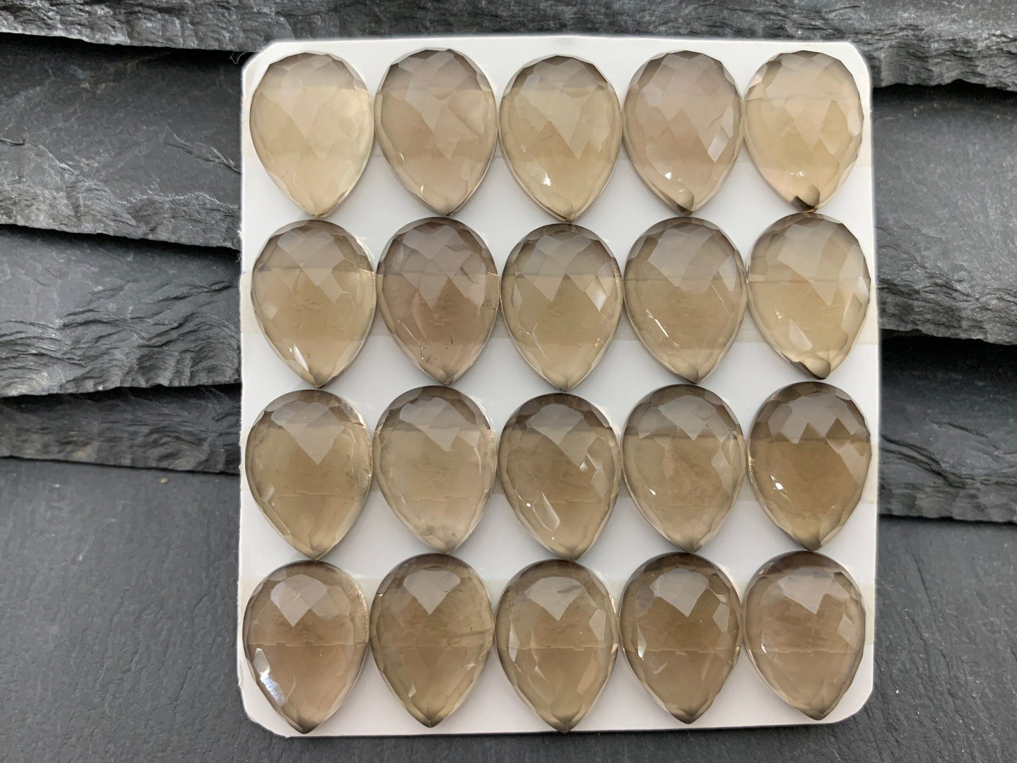 Faceted Smokey Quartz pear 12x16mm cabochon - Calibrated cabochons