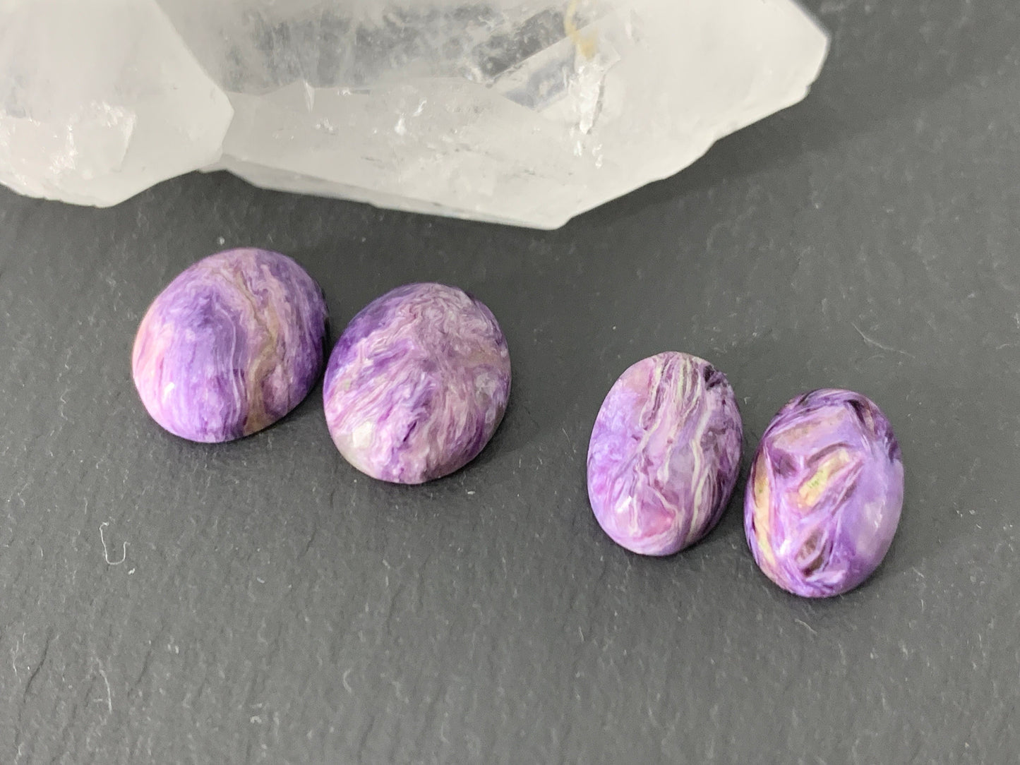 Charoite pair - oval cabochon - Cabochons