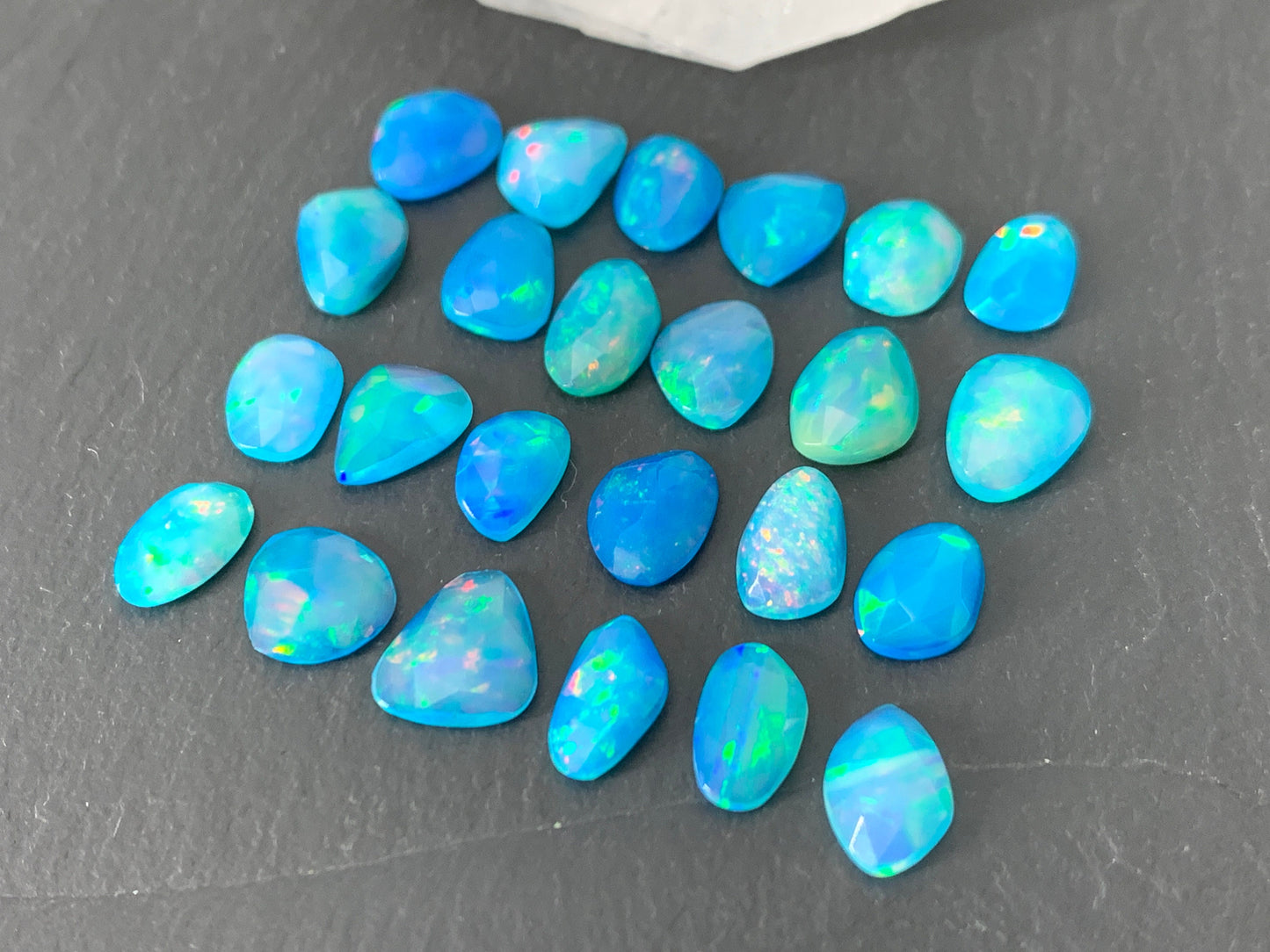 Faceted Blue Ethiopian Opal 9-10mm long cabochon