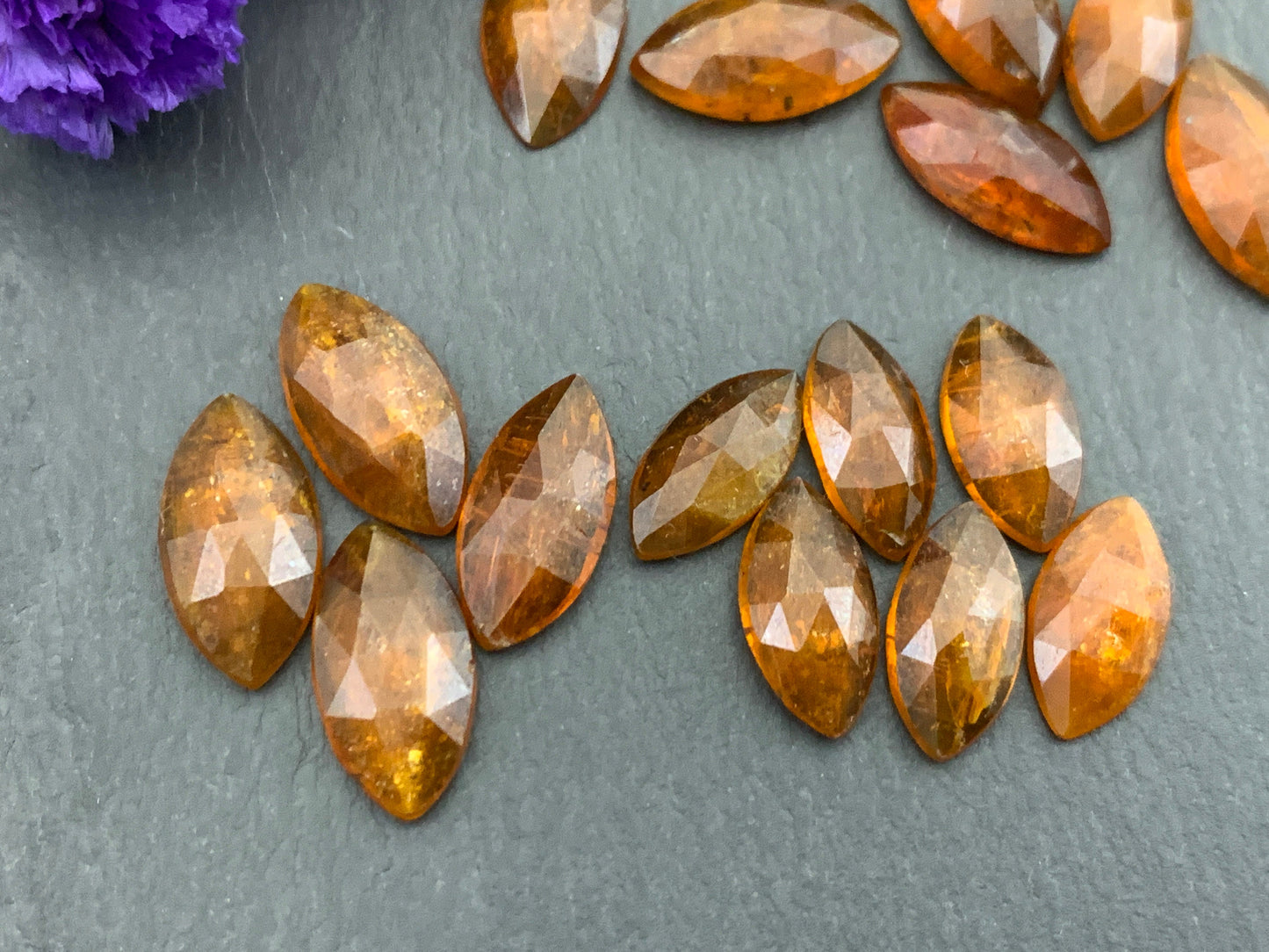Faceted orange Kyanite marquise 13-16mm long cabochons