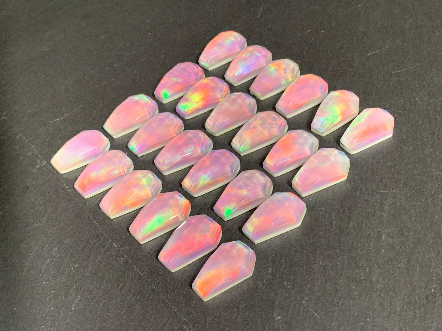 Faceted Aurora Opal coffin 10x16mm cabochon - Doublet cabochons