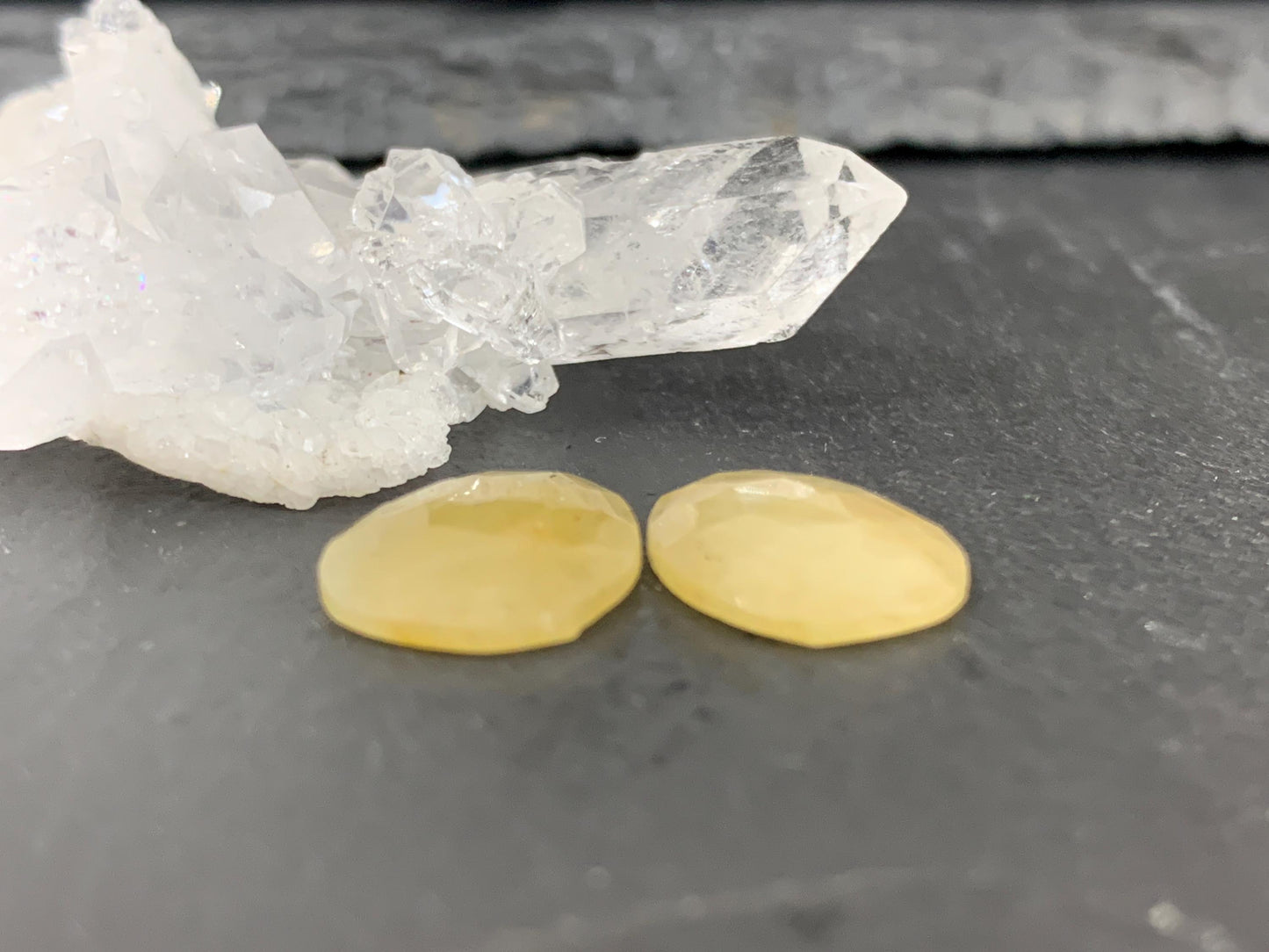Faceted Yellow Sapphire pair 10x13x25mm cabochon