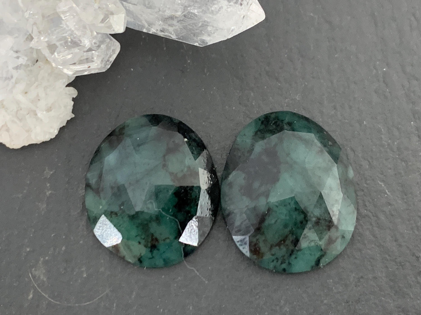 Faceted Emerald Pair 14x16x4mm cabochon