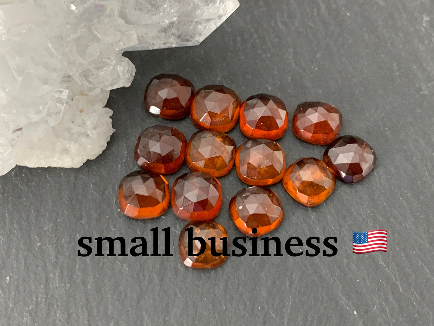 Faceted Hessonite Garnet square 6mm cabochon