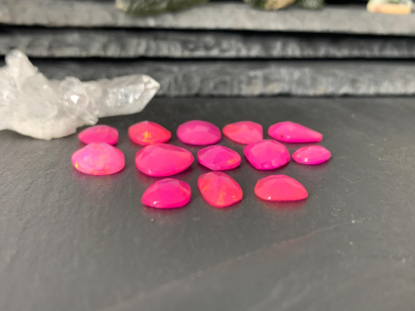 Faceted Pink Ethiopian Opal 8-16mm long cabochon