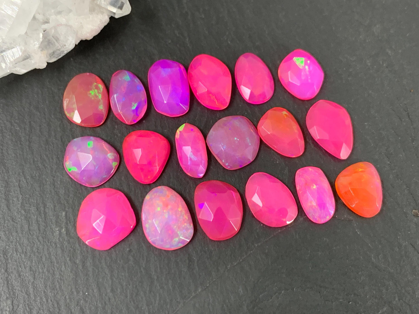 Faceted Pink Ethiopian Opal 9-11mm long cabochon