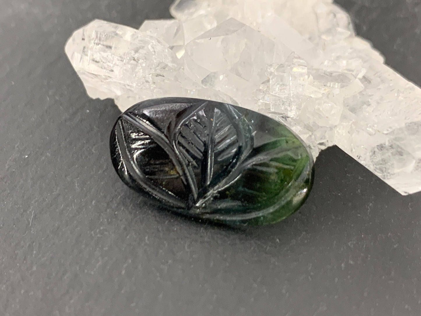 Carved Tourmaline 12x21x3mm cabochon
