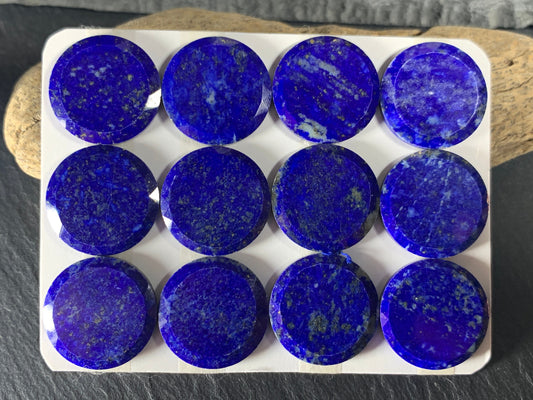 Flat Lapis Lazuli round 18mm Cabochon with Faceted Edge