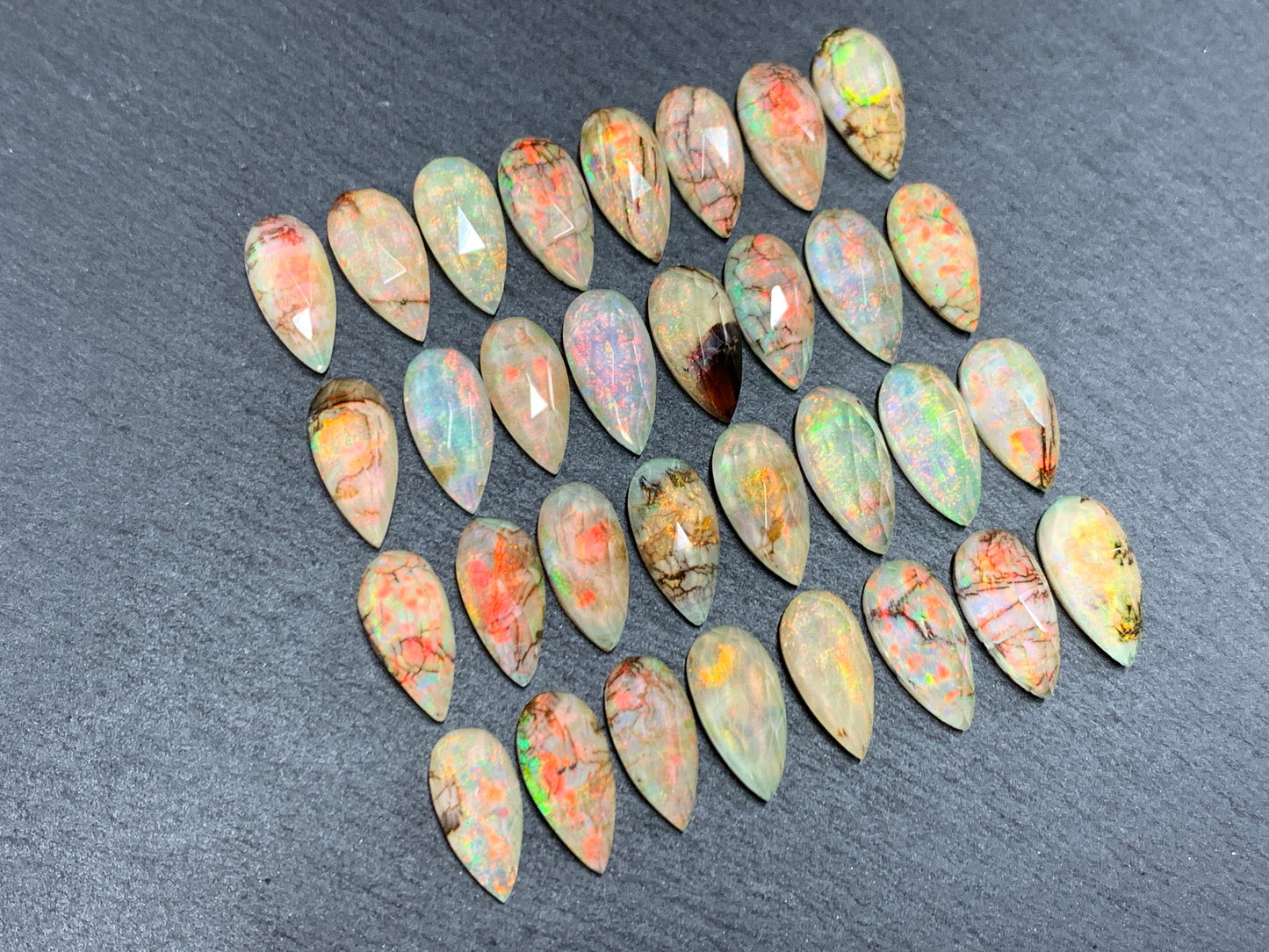 Faceted Monarch Opal pear 7x15mm cabochons - Doublet cabochons