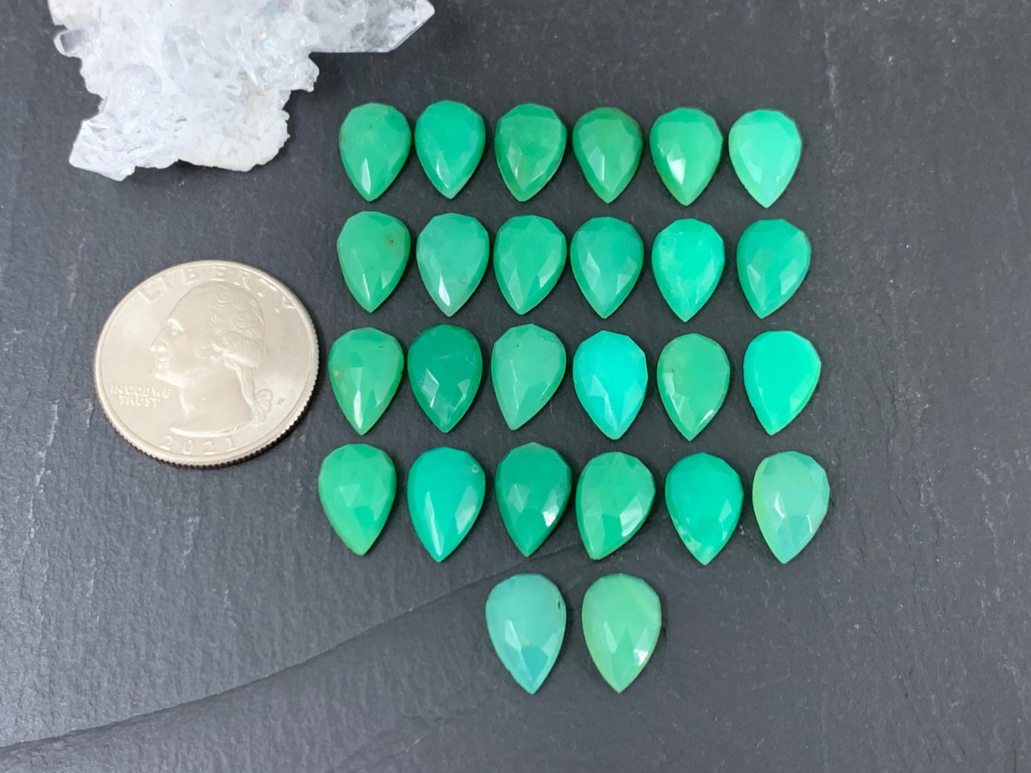 Faceted Chrysoprase pear 8x12mm cabochon