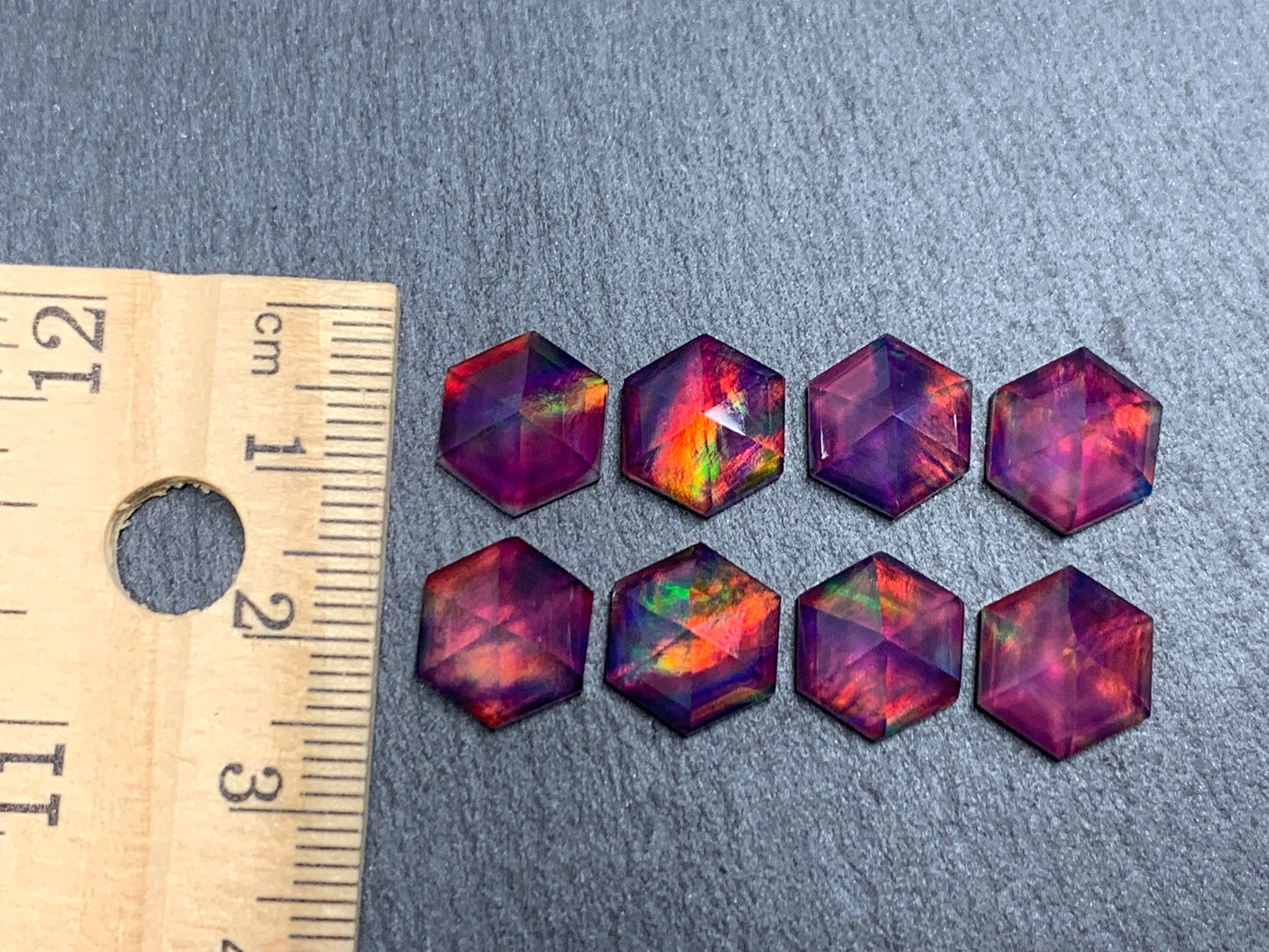 Faceted Aurora Opal hexagon 10mm cabochon - Doublet cabochons