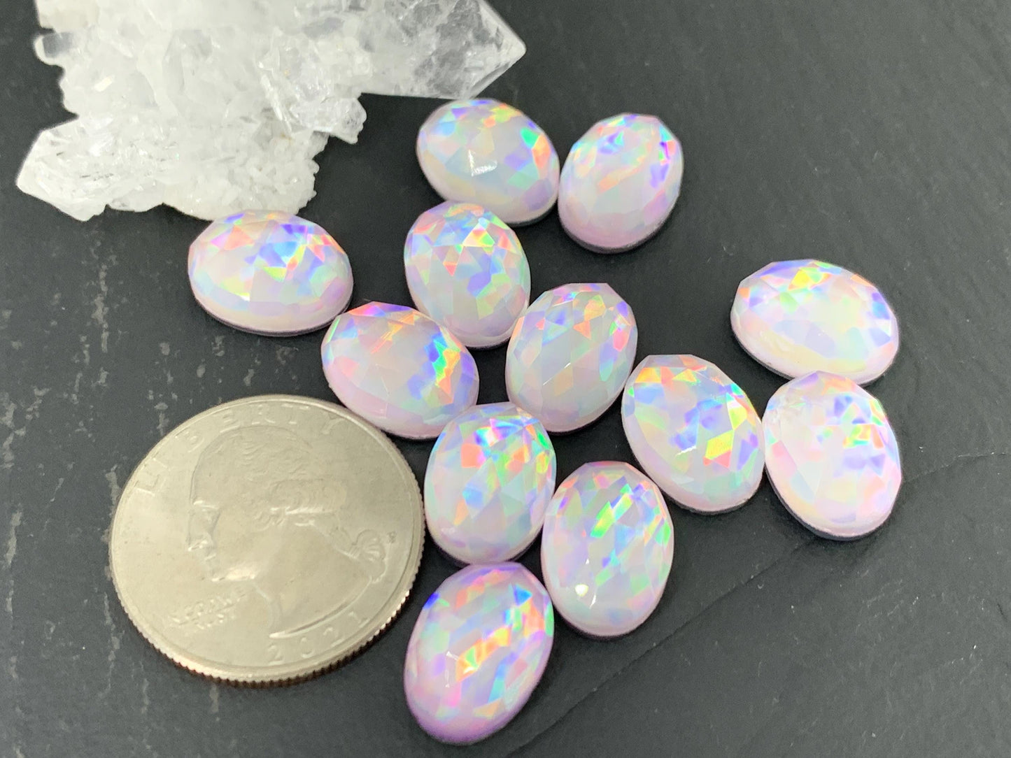 Faceted Aurora Opal oval 10x14mm cabochons - Doublet cabochons
