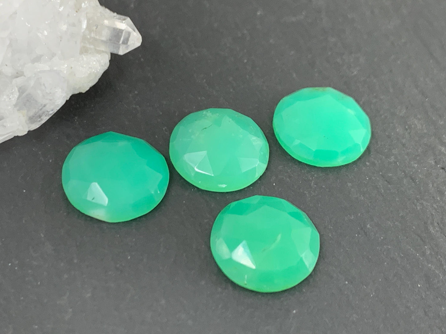 Faceted Chrysoprase Cabochon - Round 12mm Stone With Rose Cut Facet, Premium Gem