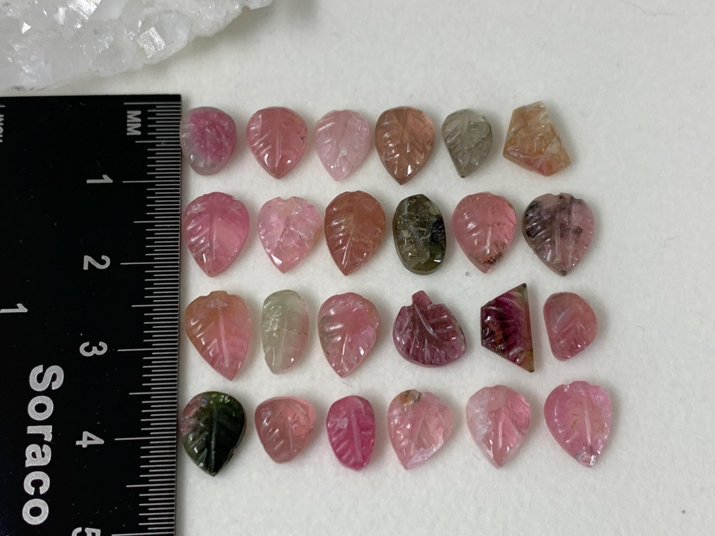Discounted damaged carved Watermelon Tourmaline 7-10mm long cabochon