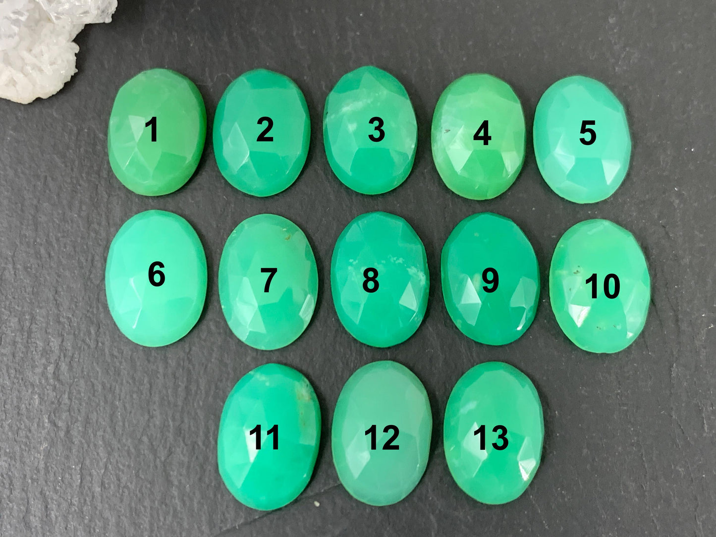 Faceted Chrysoprase oval 10x14mm cabochon
