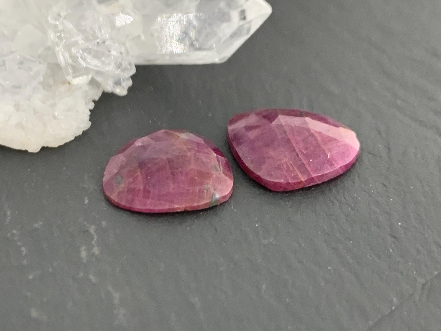 Faceted Ruby pair 12x13x3mm cabochon