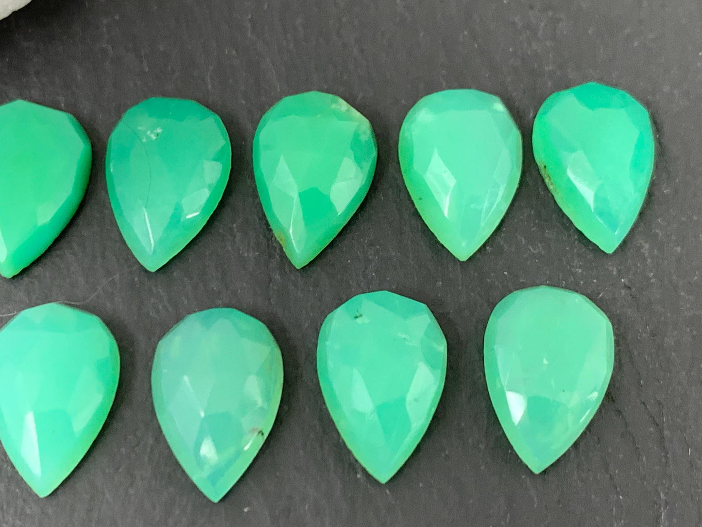 Faceted Chrysoprase Cabochon - 8x12mm Pear Shape Gemstone | Rose Cut Stone, Semi Precious