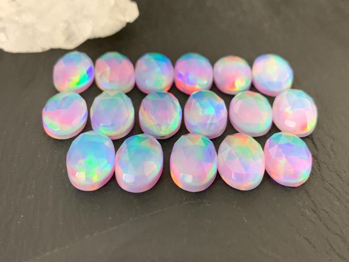 Faceted Aurora Opal oval 8x12mm cabochons - Doublet cabochons