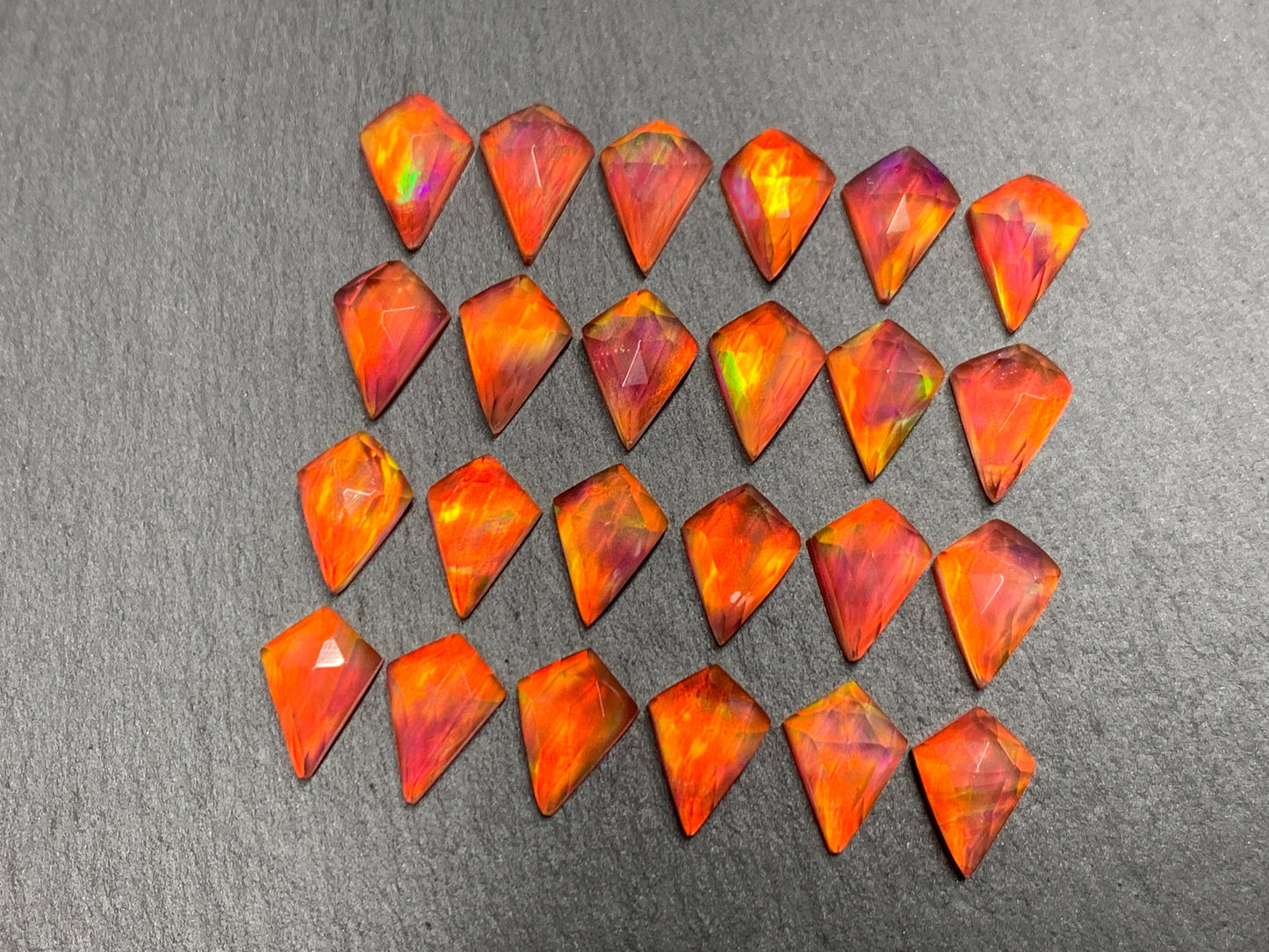Faceted Aurora Opal kite 10x14mm doublet cabochons - Doublet cabochons