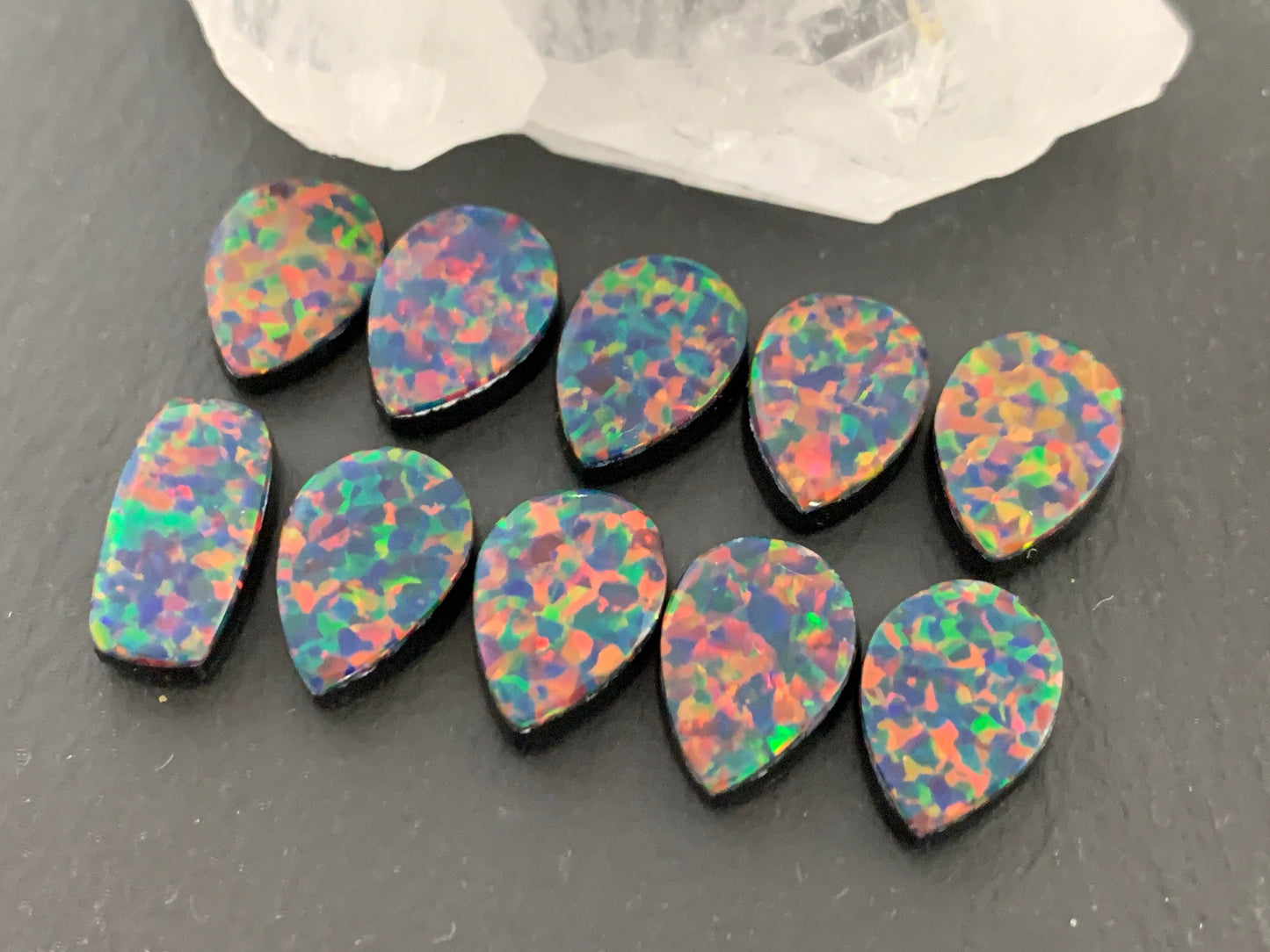 Aurora Opal 13-15mm long pear, rectangle cabochon - Doublet cabochons