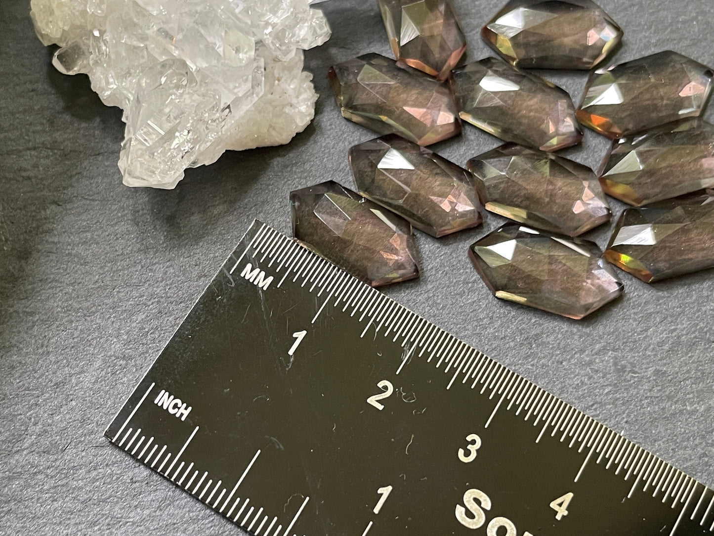 Faceted color changing Alexandrite long hexagon 8x16mm cabochon - Cabochons are calibrated