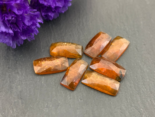 Faceted orange Kyanite rectangle 6x12mm cabochons